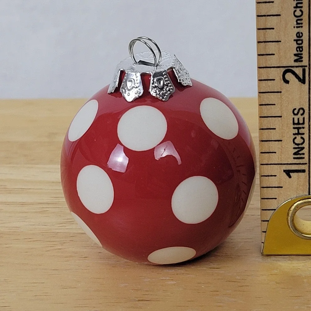 VTG Stebbins Anderson Ceramic Christmas Ornaments Red White Polka Dot Candy Cane